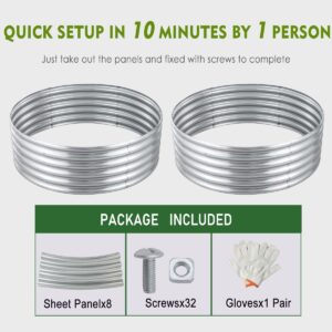 FORTUNO Round Galvanized Raised Garden Bed Kit Box 4 FT (2 Pack) Metal Outdoor Flower Bed Steel Patio Ground Planter for Planting Vegetables and Herb, Silver