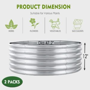 FORTUNO Round Galvanized Raised Garden Bed Kit Box 4 FT (2 Pack) Metal Outdoor Flower Bed Steel Patio Ground Planter for Planting Vegetables and Herb, Silver