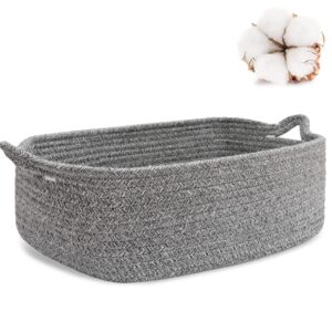 abenkle rope storage basket, 14.2''x 11''x 5.1'' cotton woven dog cat toy bins, cube soft baskets with handles, decorative shelves closet organizing for nursery laundry bedroom bathroom - grey
