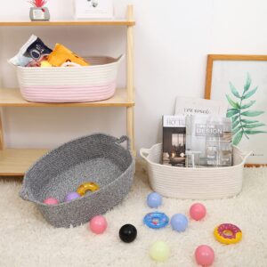 ABenkle Rope Storage Basket, 14.2''x 11''x 5.1'' Cotton Woven Dog Cat Toy Bins, Cube Soft Baskets with Handles, Decorative Shelves Closet Organizing for Nursery Laundry Bedroom Bathroom - Grey