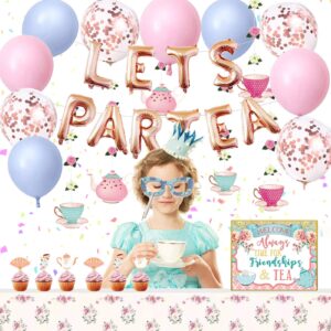 Tea Party Decorations, Tea Party Set for Little Girls, Let's Par Tea Balloons, Tea Party Tablecloth, Photobooth Props, Cupcake Toppers, Hanging Decors for Bridal Shower Birthday Party Baby Shower