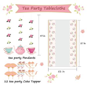 Tea Party Decorations, Tea Party Set for Little Girls, Let's Par Tea Balloons, Tea Party Tablecloth, Photobooth Props, Cupcake Toppers, Hanging Decors for Bridal Shower Birthday Party Baby Shower