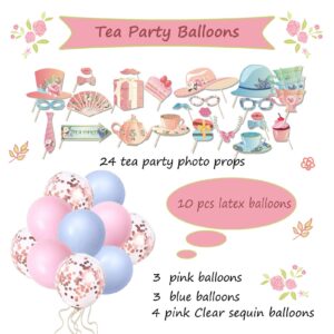 Tea Party Decorations, Tea Party Set for Little Girls, Let's Par Tea Balloons, Tea Party Tablecloth, Photobooth Props, Cupcake Toppers, Hanging Decors for Bridal Shower Birthday Party Baby Shower