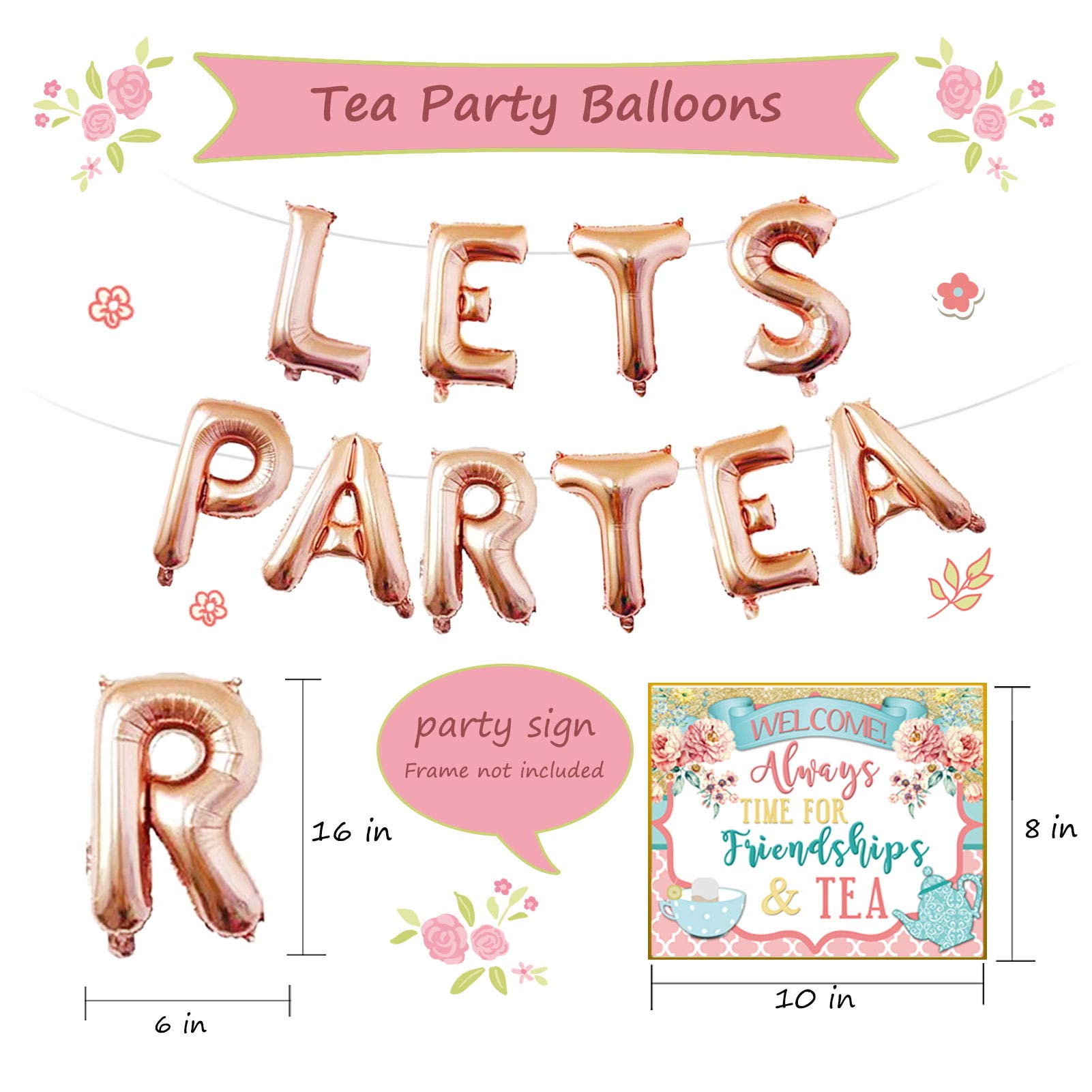 Tea Party Decorations, Tea Party Set for Little Girls, Let's Par Tea Balloons, Tea Party Tablecloth, Photobooth Props, Cupcake Toppers, Hanging Decors for Bridal Shower Birthday Party Baby Shower