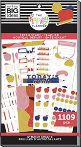 the happy planner sticker value pack - planner & school accessories - fresh start teacher theme - multi-color - great for planning & assignments - 30 sheets, 1109 stickers