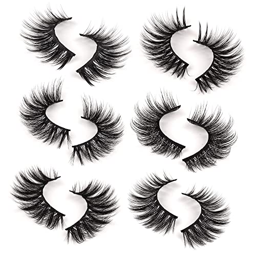 Ruairie 24 Pairs False Eyelashes Natural Look Wispy Fake Eyelashes Pack 6 Styles Mixed Natural Mink Lashes Fluffy 16-20MM False Lashes Bulk