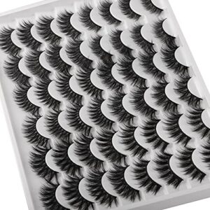 Ruairie 24 Pairs False Eyelashes Natural Look Wispy Fake Eyelashes Pack 6 Styles Mixed Natural Mink Lashes Fluffy 16-20MM False Lashes Bulk