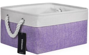 vinssin large storage basket ,foldable purple basket with handles, gift basket empty,canvas fabric storage bin for organizing,cupboards, shelves, clothes, toys, towel, (purple+white,1 pack)