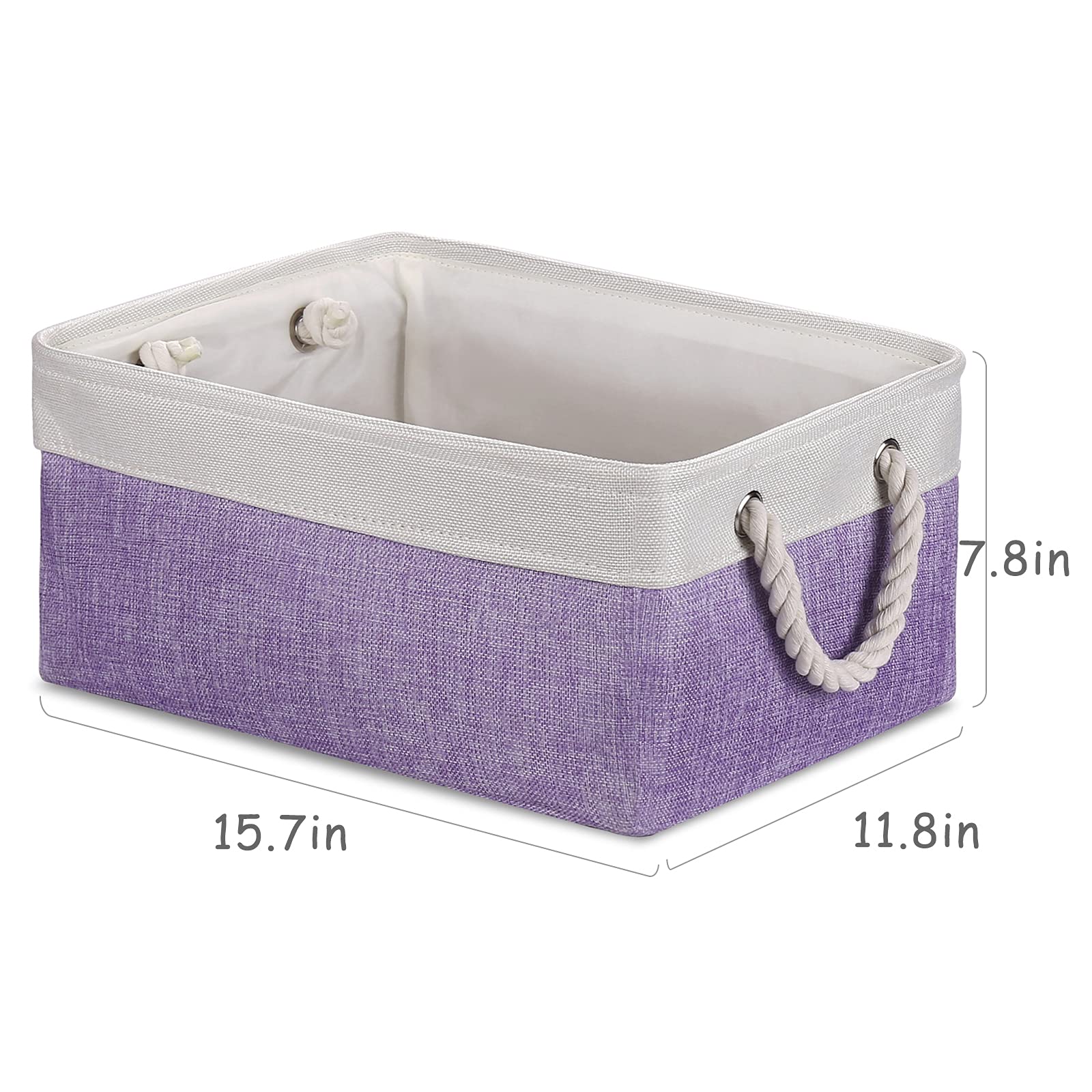 Vinssin Large Storage Basket ,Foldable Purple Basket with Handles, Gift Basket Empty,Canvas Fabric Storage Bin for Organizing,Cupboards, Shelves, Clothes, Toys, Towel, (Purple+White,1 Pack)