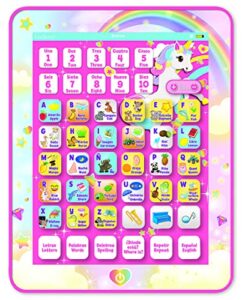 lexibook unicorn educational bilingual interactive learning tablet, toy to learn alphabet letters numbers words spelling and music, english / spanish languages, pink, jcpad002unii2