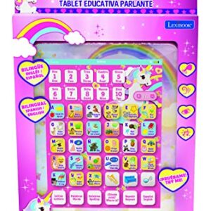 Lexibook Unicorn Educational Bilingual Interactive Learning Tablet, Toy to Learn Alphabet Letters Numbers Words Spelling and Music, English / Spanish Languages, Pink, JCPAD002UNIi2