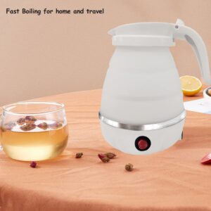 Foldable Portable Electric Kettle with Food Grade Silicone, 6 Mins Fast Water Boiling Tea Pot Coffee Pot for Camping or Travel, Collapsible Kettle with Separable Power Cord 110V US Plug 600ML White