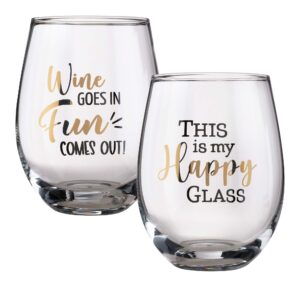 lillian rose wine glass set with fun sayings, 4.75", clear