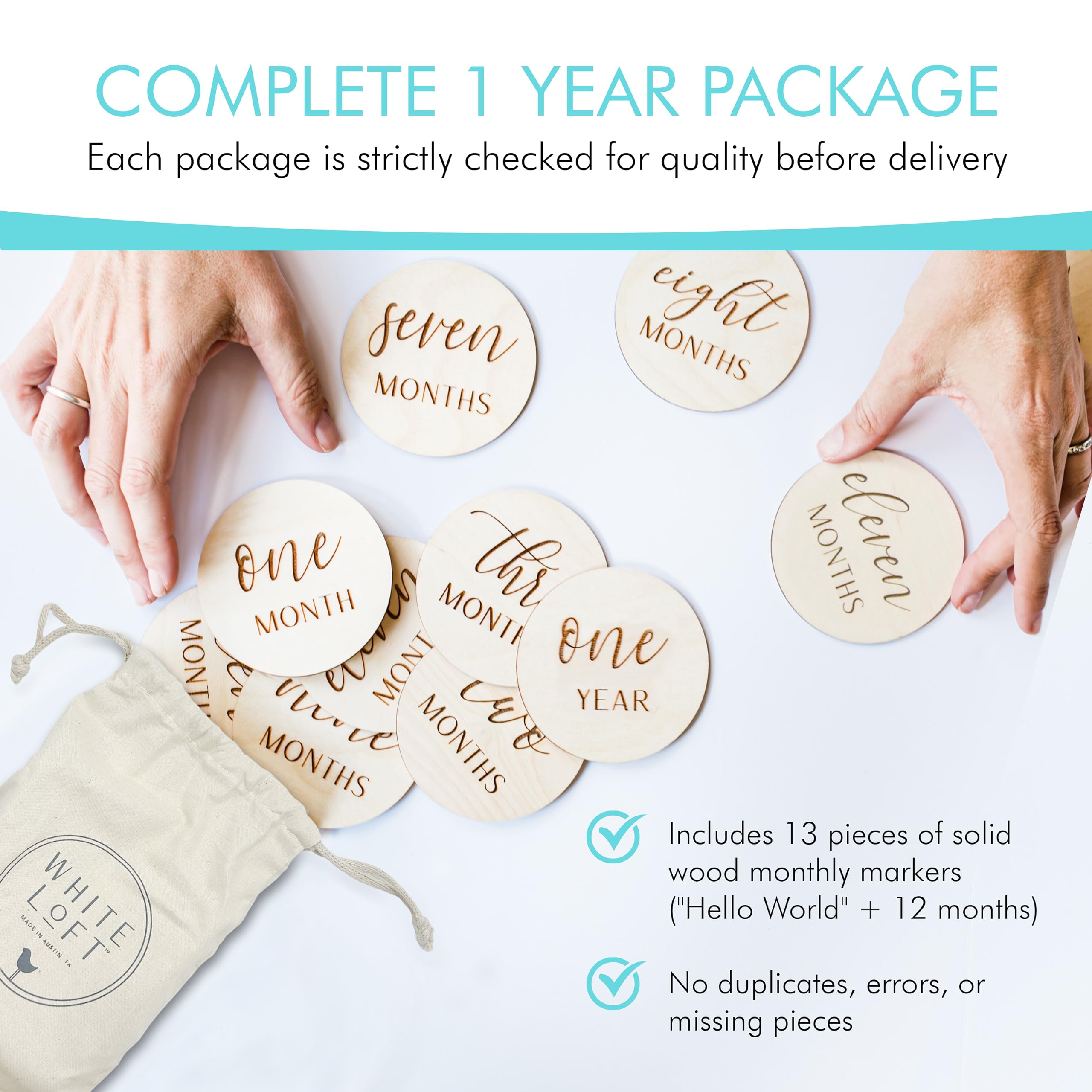 Baby Milestone Signs – Handcrafted Wooden Baby Milestones to Photoshoot Baby's First Year of Life, Set of 13 (Includes Hello World Newborn Sign, 1 Year and all Months Between)