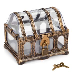 pemalin transparent antique treasure chest for kids,plastic pirate storage and decorative box