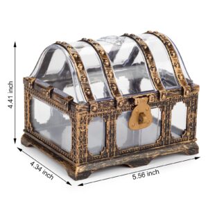 Pemalin Transparent Antique Treasure Chest for Kids,Plastic Pirate Storage and Decorative Box