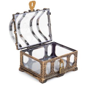 Pemalin Transparent Antique Treasure Chest for Kids,Plastic Pirate Storage and Decorative Box