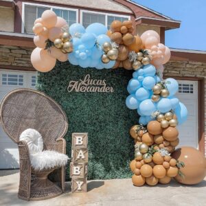 CLEVER WAREHOUSE Blue Brown Nude Coffee Ivory White Baby Shower Balloons Balloon Garland Arch Kit, Teddy Bear Baby Shower Gender Reveal Birthday Jungle Them Party Decorations Supplies for Boy Girl