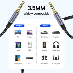 MOSWAG 3.28FT/1Meter 3.5mm Aux Cord to 3.5mm Audio Aux Jack Cable Male to Male Aux Cable Nylon Braided Stereo Jack Cord for Phones,Headphones,Speakers,Tablets,PCs,Music Players and More