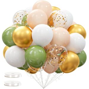 guasslee 62pcs olive green gold balloons for baby shower decorations - 12inch olive green gold confetti balloons set for baby shower wedding birthday party decorations