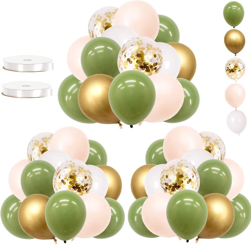 GuassLee 62Pcs Olive Green Gold Balloons for Baby Shower Decorations - 12inch Olive Green Gold Confetti Balloons Set for Baby Shower Wedding Birthday Party Decorations
