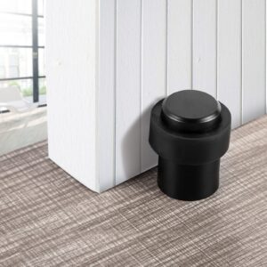 TPOHH Stainless Steel Cylindrical Floor Mount Door Stop with Soft Rubber - Heavy Duty Durable Door Stoppers Wall Protector, Black 1-3/4" Height
