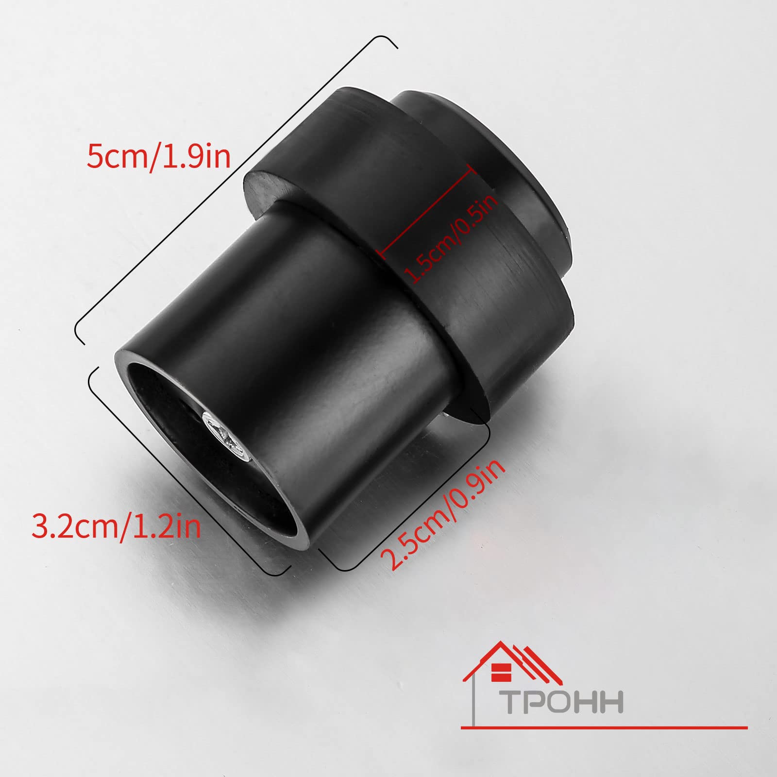 TPOHH Stainless Steel Cylindrical Floor Mount Door Stop with Soft Rubber - Heavy Duty Durable Door Stoppers Wall Protector, Black 1-3/4" Height