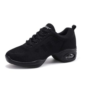 womens jazz shoes lace-up sneakers breathable mesh modern dance shoes breathable air cushion split-sole outdoor dancing shoes platform sneakers for jazz zumba ballet folk black 40