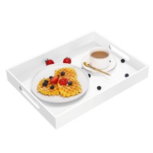 cilinta acrylic serving trays with handles, 16"x 12" rectangle sturdy breakfast trays, white decorative trays organiser for bedroom, kitchen, living room, bathroom, hospital and outdoors