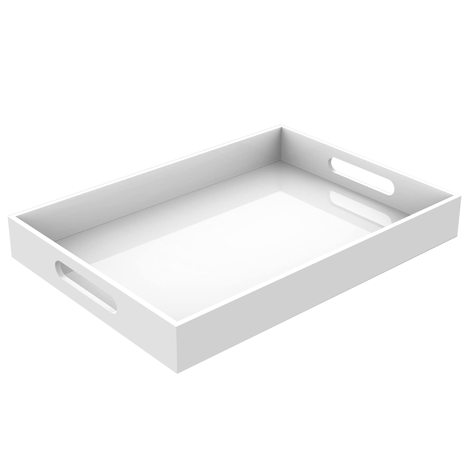 Cilinta Acrylic Serving Trays with Handles, 16"x 12" Rectangle Sturdy Breakfast Trays, White Decorative Trays Organiser for Bedroom, Kitchen, Living Room, Bathroom, Hospital and Outdoors