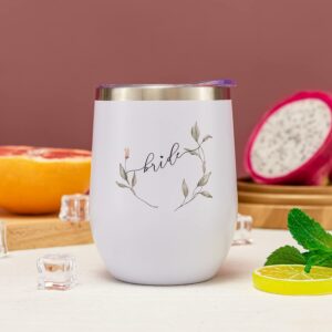 Crisky Greenery Bride Wine Tumbler for Bride Gift Vacuum Insulated Stainless Steel Drink Cup with Straw for Bride to Be | Engagement Glass | Newly Engaged Travel Mug | Future Mrs | Bachelorette 12oz