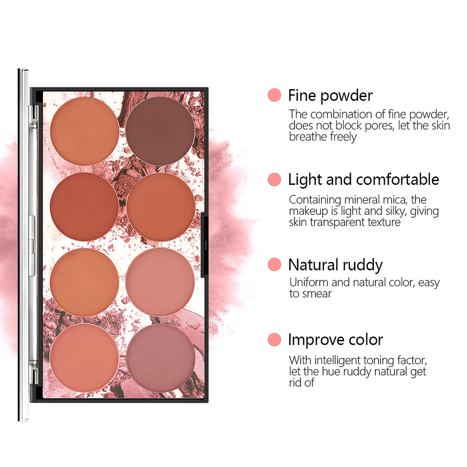 NewBang 8 Colors Blush Palette, Matte Mineral Blush Powder Bright Shimmer Face Blush,Contour and Highlight Blush Palette,Professional Facial Beauty Cosmetic Makeup Blush