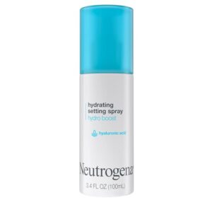neutrogena hydro boost hydrating makeup setting spray with hyaluronic acid, longwear makeup setting facial mist for smooth, glowing, dewy skin, non-comedogenic & hypoallergenic, 3.4 fl. oz