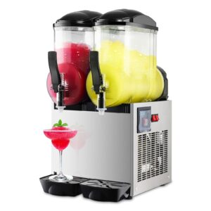 Commercial Slushy Machine 24L Double Tank Frozen Drink Machine 1050W Stainless Steel Margarita Wine Slush Smoothies Maker for Restaurant Bar Party