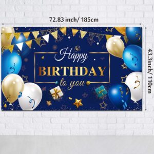 Happy Birthday Decorations Backdrop Banner for Men, Navy Blue and Gold Happy Birthday Photo Backdrop Background Boy Men Women Birthday Party Favor Celebration Supplies, 72.8 x 43.3 Inch