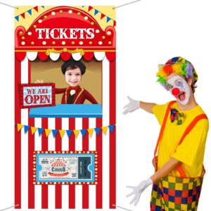 Carnival Circus Theme Party Decorations, Halloween Carnival Photo Door Banner Ticket Booth Backdrop Props, Large Photo Door Banner Door Hanging for Halloween Decorations Carnival Game Supplies