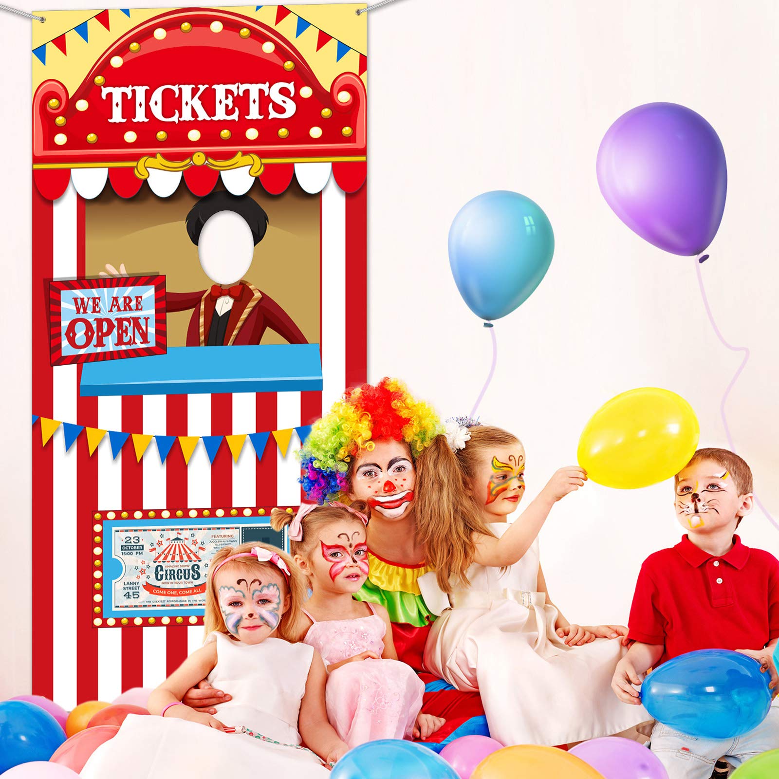 Carnival Circus Theme Party Decorations, Halloween Carnival Photo Door Banner Ticket Booth Backdrop Props, Large Photo Door Banner Door Hanging for Halloween Decorations Carnival Game Supplies