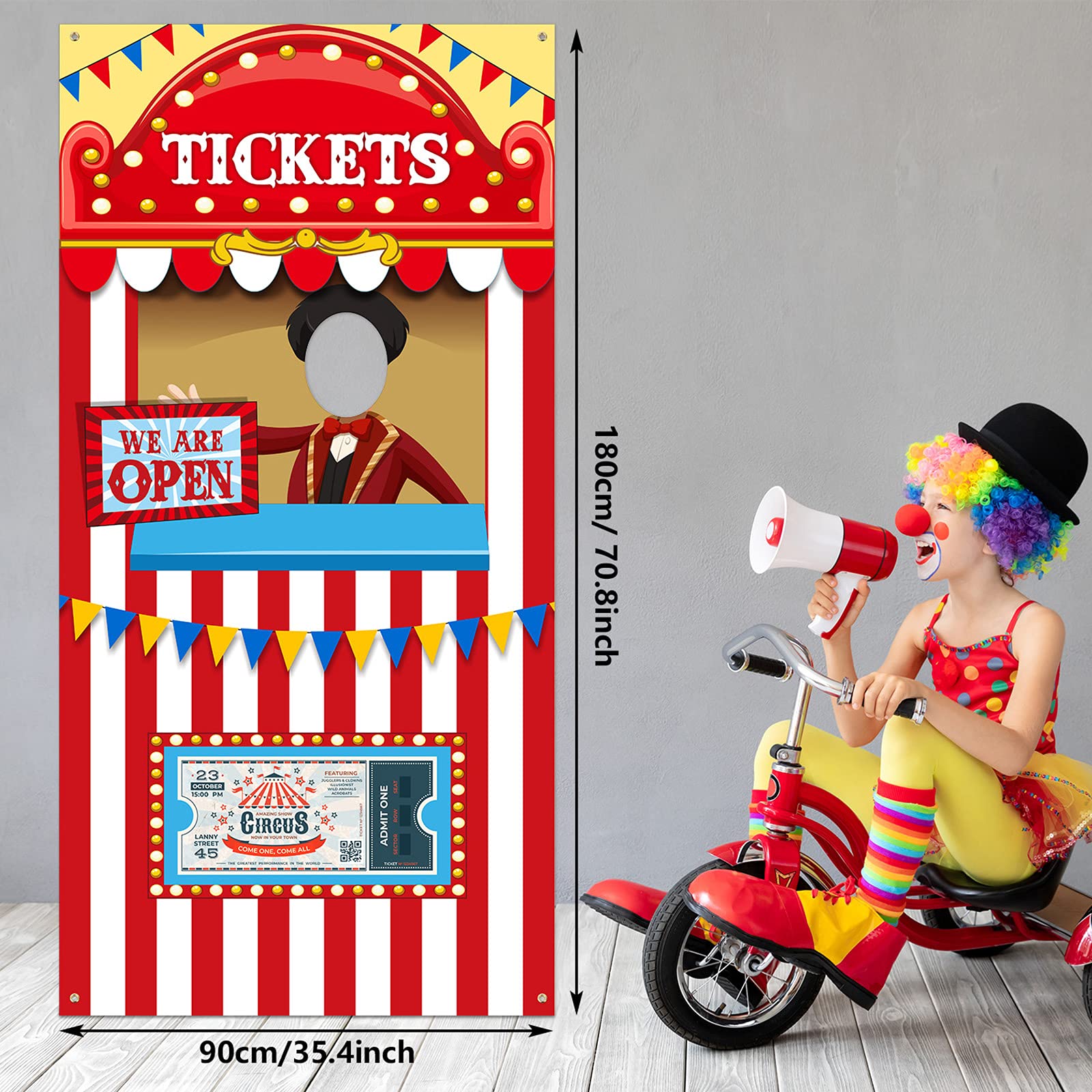 Carnival Circus Theme Party Decorations, Halloween Carnival Photo Door Banner Ticket Booth Backdrop Props, Large Photo Door Banner Door Hanging for Halloween Decorations Carnival Game Supplies