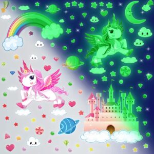 glow in the dark stars glowing unicorn wall decals glowing unicorn wall stickers with stars moon castle rainbow planet heart room decor for girls bedroom ceiling baby nursery room