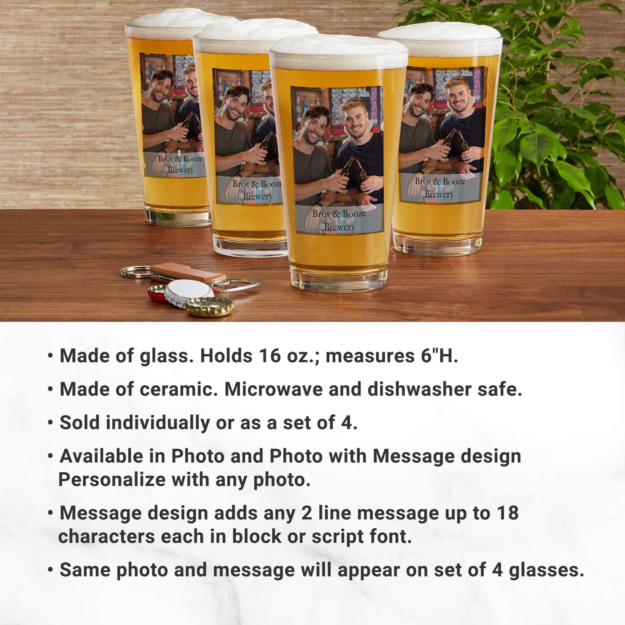 Let's Make Memories Personalized Photo Beer Glass - For Beer Fans - Photo Pint Glass - Single Beer Glass - 16oz