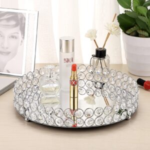 Hipiwe Crystal Vanity Tray -11.8” inch Large Mirror Jewelry Trinket Display Tray Make up Cosmetic Organizer Tray Perfume Tray Dresser Tray Bathroom Tray for Home Decor