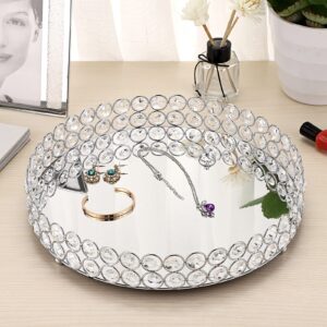 Hipiwe Crystal Vanity Tray -11.8” inch Large Mirror Jewelry Trinket Display Tray Make up Cosmetic Organizer Tray Perfume Tray Dresser Tray Bathroom Tray for Home Decor