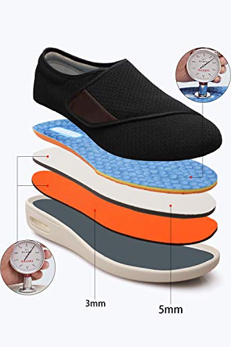 ZUMEIJIA Women's Diabetic Shoes for Women Casual Adjustable Walking Shoes Wide Shoes for Elderly Swollen Feet Non-Slip Air Cushion Bottom Fattening and Widening Black 8.5