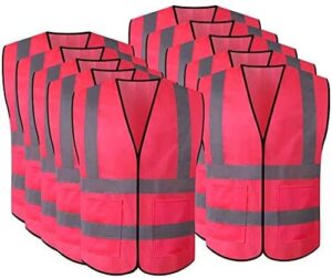 jsungo high visibility safety vest 10 pack ansi class 2 security vest with 2 inch reflective silver strip, women construction vest for night running, jogging, cycling walking (pink)