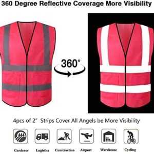 JSungo High Visibility Safety Vest 10 Pack ANSI Class 2 Security Vest with 2 Inch Reflective Silver Strip, Women Construction Vest for Night Running, Jogging, Cycling Walking (Pink)