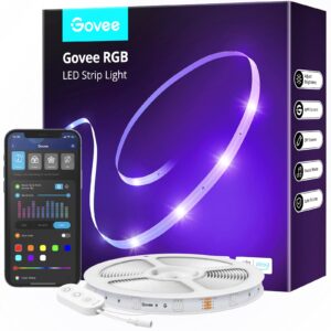 govee led strip lights, 65.6ft wifi rgb strip lights work with alexa and google assistant, smart app control, 64 scenes, music sync, diy led lights for bedroom, kitchen, party, living room, tv