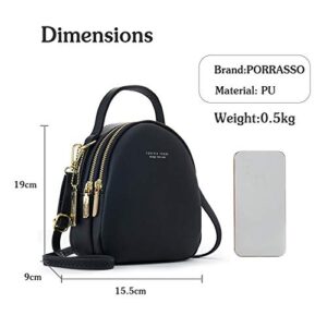 PORRASSO Mini Backpack Women Fashion Handbag Waterproof Cross-body Bag with Earphone Hole Ladies Leather Daypack Dating Travel Small Rucksack Black