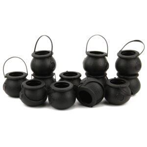 lomimos 12pcs halloween day mini black cauldron,multi-purposed plastic candy holder with handle for decoration party favors