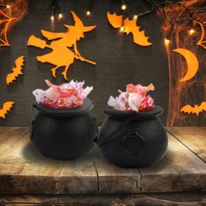 LOMIMOS 12pcs Halloween Day Mini Black Cauldron,Multi-purposed Plastic Candy Holder with Handle for Decoration Party Favors