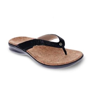 revere napoli women's supportive flip flop sandal black lizard - 8 medium